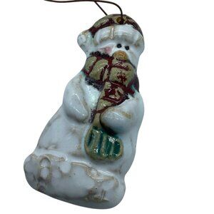 Vtg Handcrafted Ceramic‎ Santa Claus Christmas Ornament 3.5” Primitive Folk Art